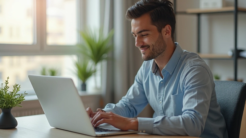 Креативный профессионал, работающий на ноутбуке, создающий цифровой контент в современном офисе