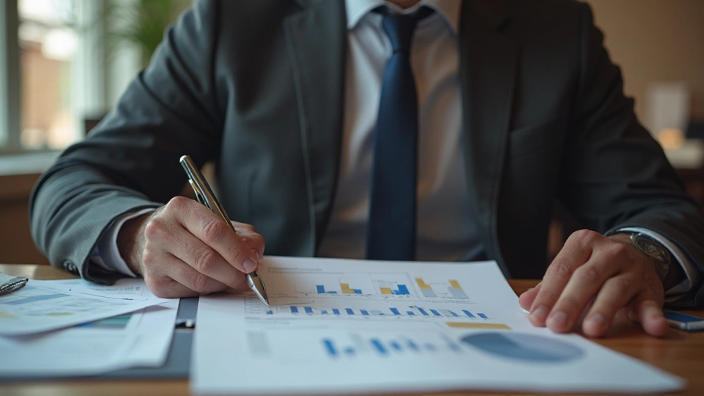 Профессиональное фото финансовых документов и графиков на столе инвестора