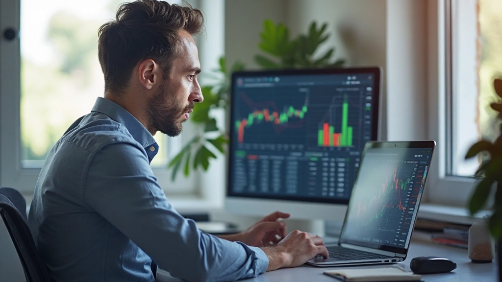 Профессиональное фото инвестора, анализирующего графики ESG показателей на экране ноутбука