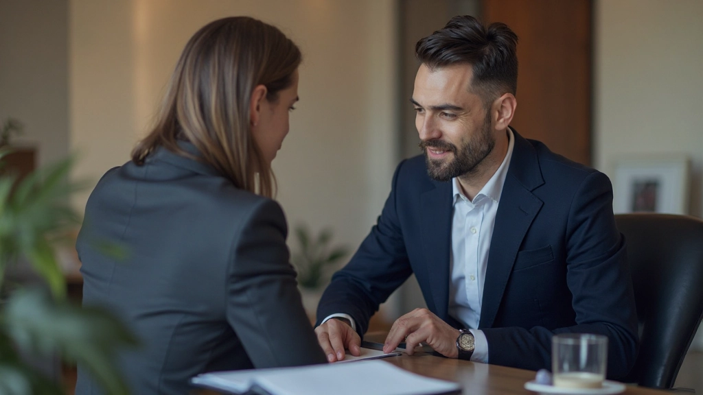Профессиональный финансовый консультант проводит консультацию с клиентом в офисе