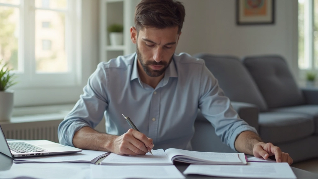 Человек с планировщиком и графиками бюджета, анализирующий расходы и доходы