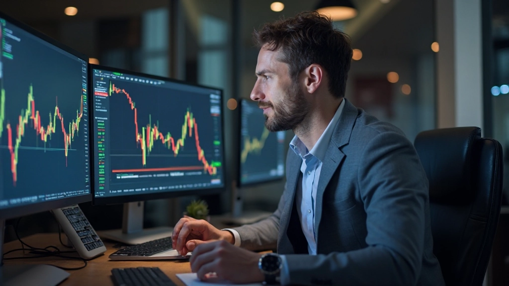 Портфель инвестиций и графики роста на экране компьютера