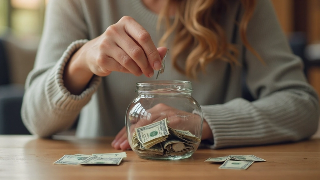Человек откладывает деньги в стеклянную копилку для создания резервного фонда
