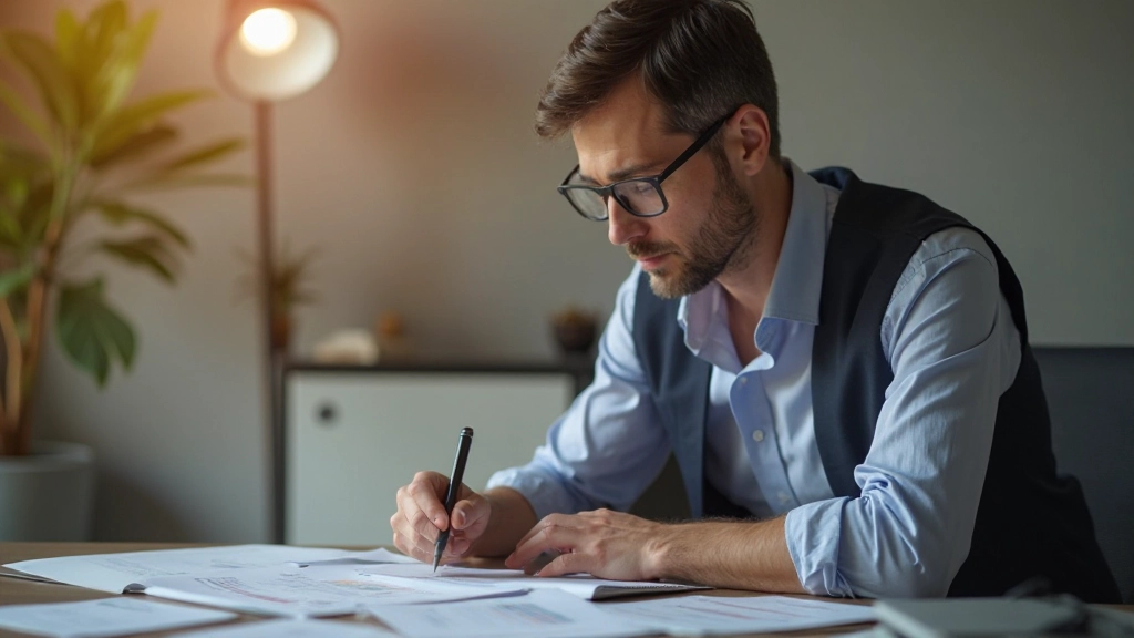 Профессиональное фото человека, изучающего личные финансовые документы