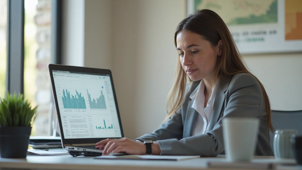 Профессиональное рабочее место с ноутбуком и финансовыми приложениями