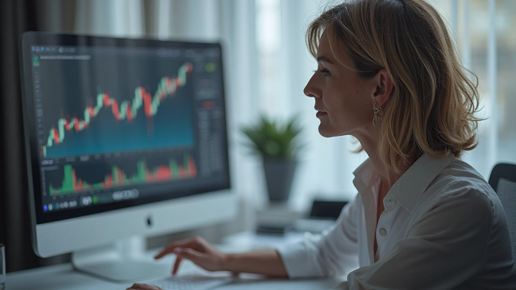 Инвестор анализирует графики роста инвестиций на мониторе компьютера